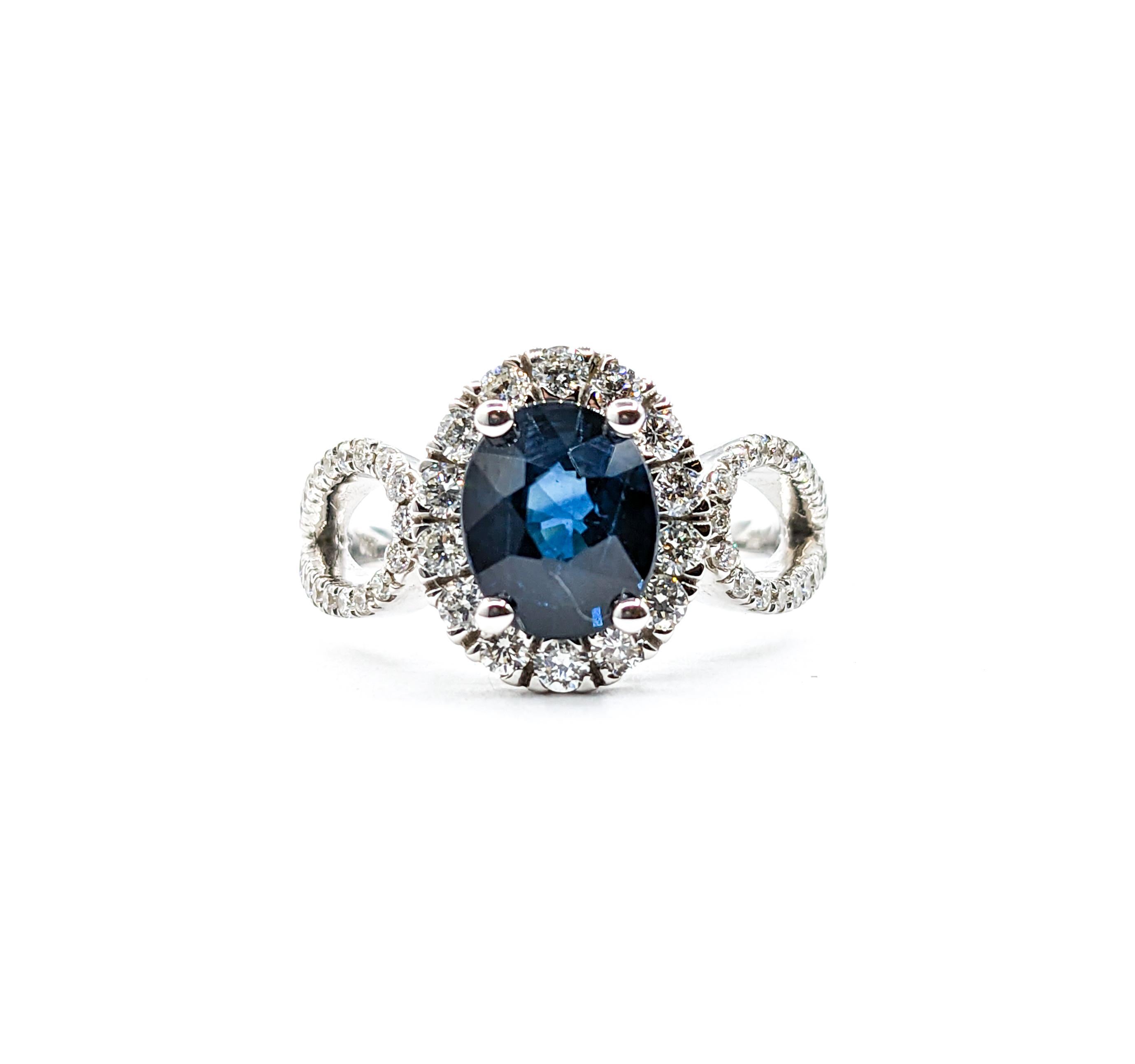 2.06ct Oval Blue Sapphire & Diamond Halo Ring In White Gold For Sale 5