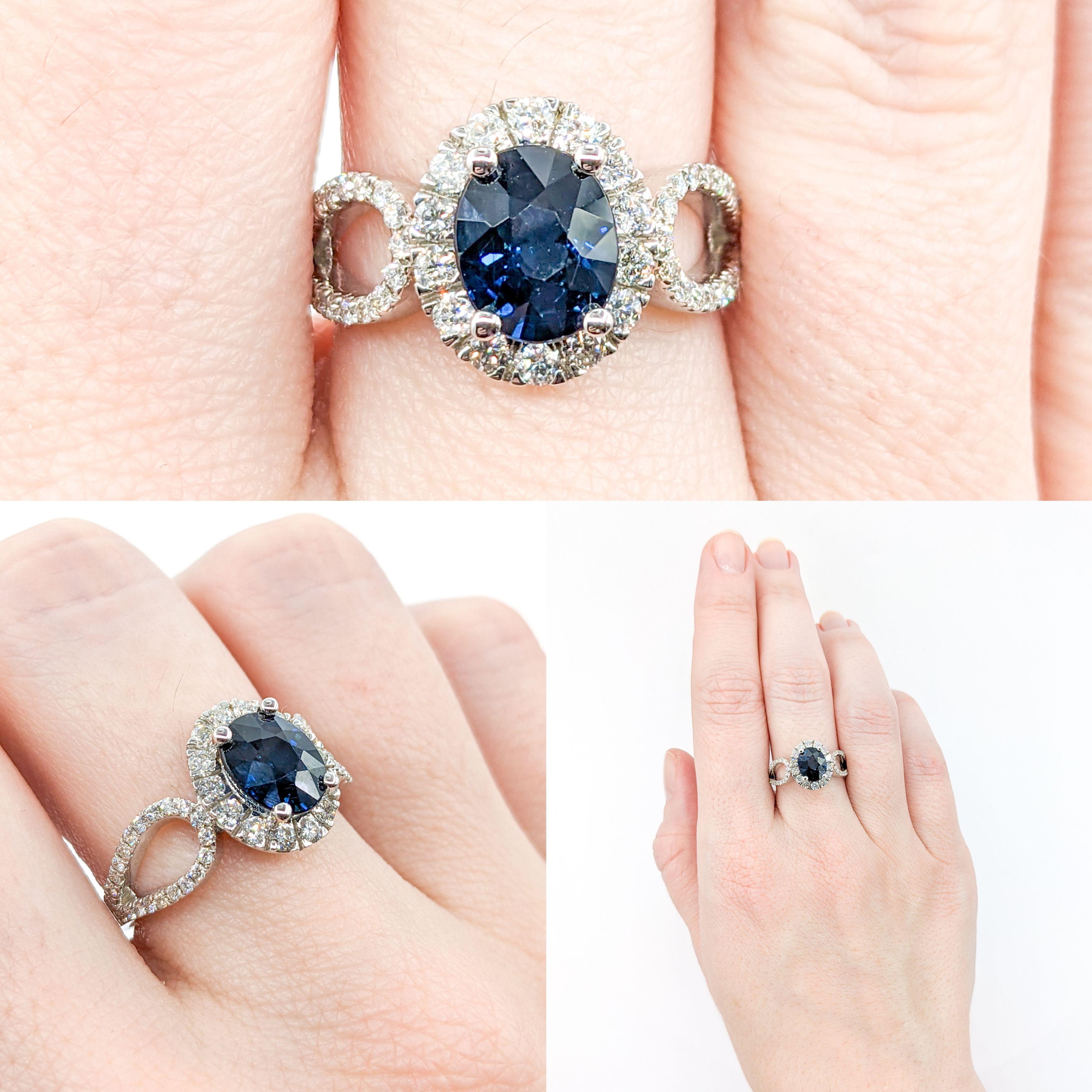 2.06ct Oval Blue Sapphire & Diamond Halo Ring In White Gold

Elevate your style with this gorgeous Sapphire ring, finely crafted in bright 14k White Gold. The design features a captivating 2.06ct Sapphire, adding a luxurious touch of deep blue