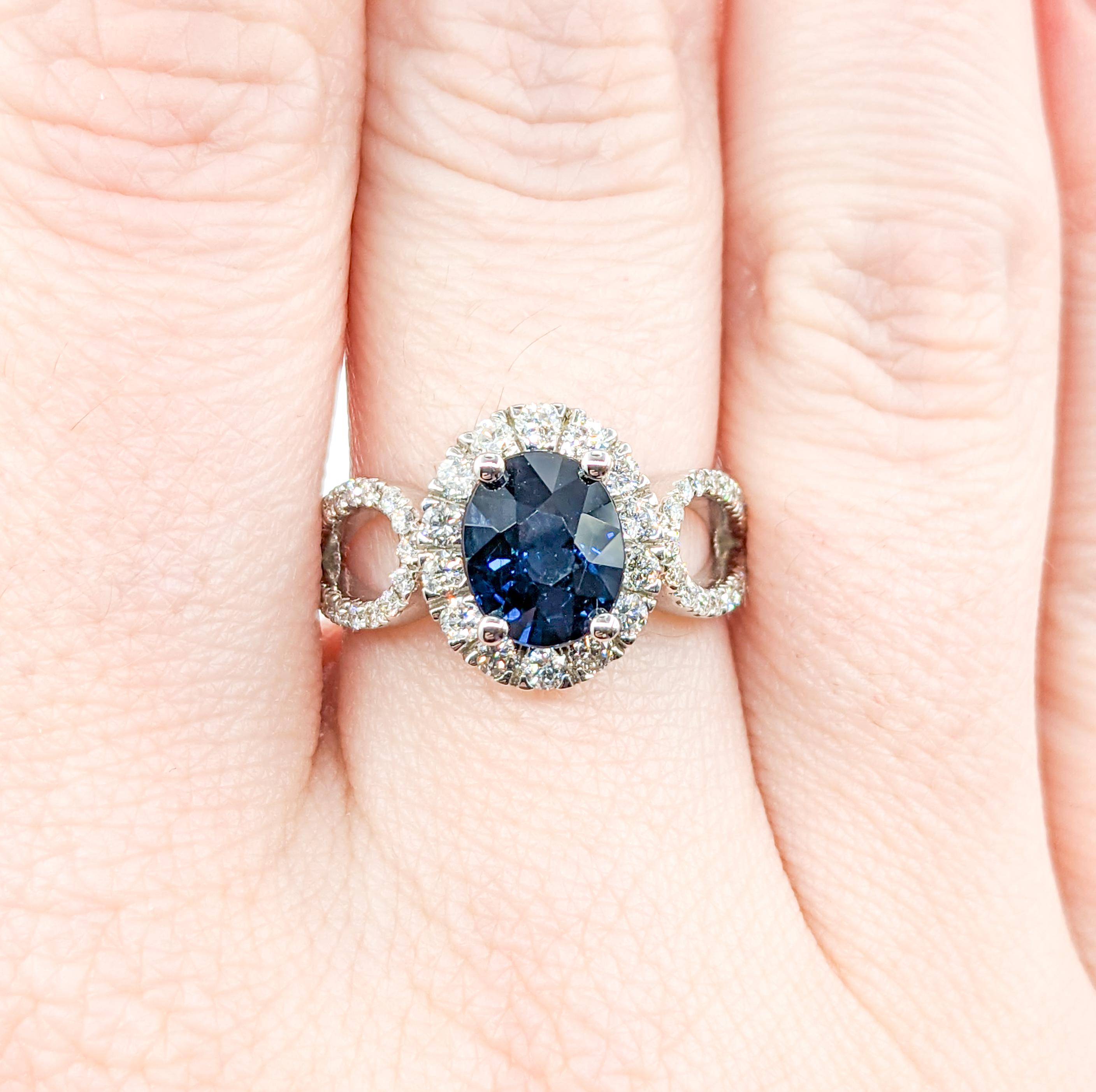2.06ct Oval Blue Sapphire & Diamond Halo Ring In White Gold In Excellent Condition For Sale In Bloomington, MN