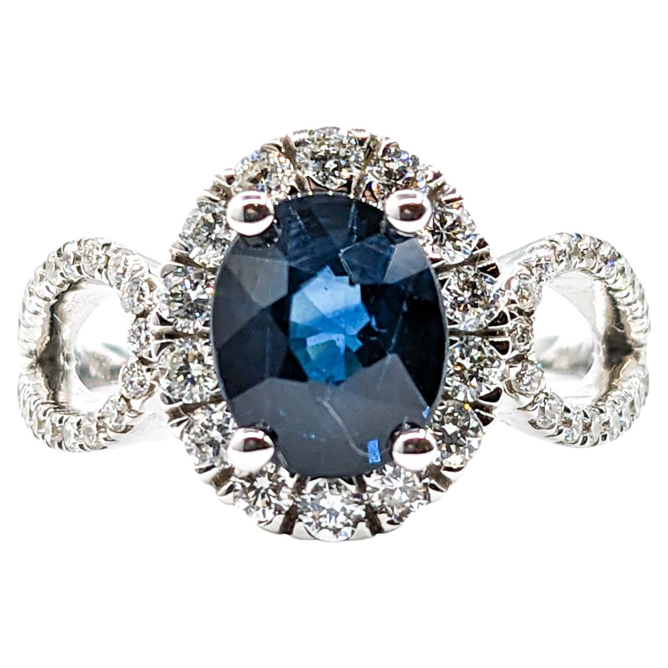 2.06ct Oval Blue Sapphire & Diamond Halo Ring In White Gold For Sale