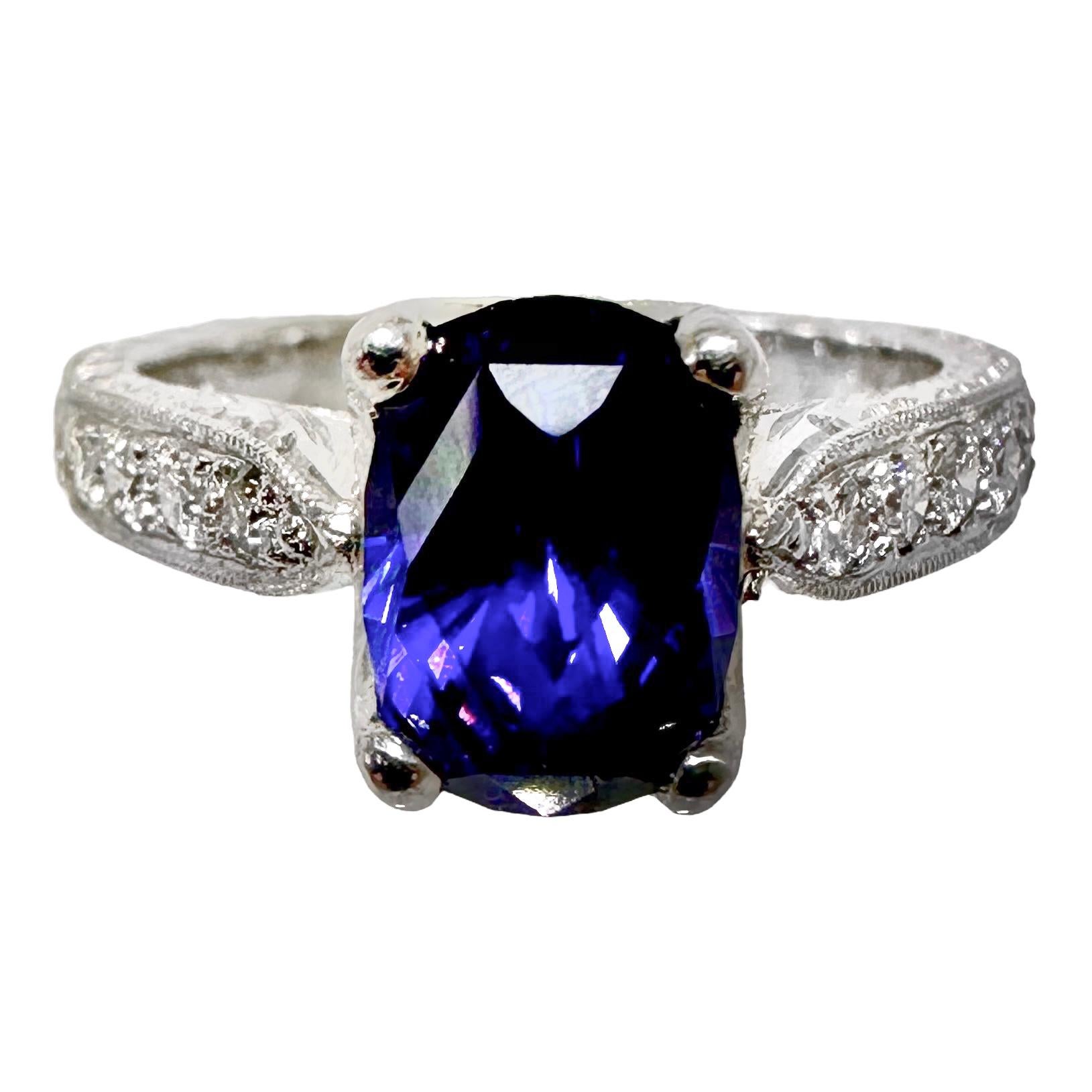 2,06 Karat Farbwechsel Blau-Viskose-Saphir in Weißgold mit Diamantbeschlägen gefasst im Angebot 6