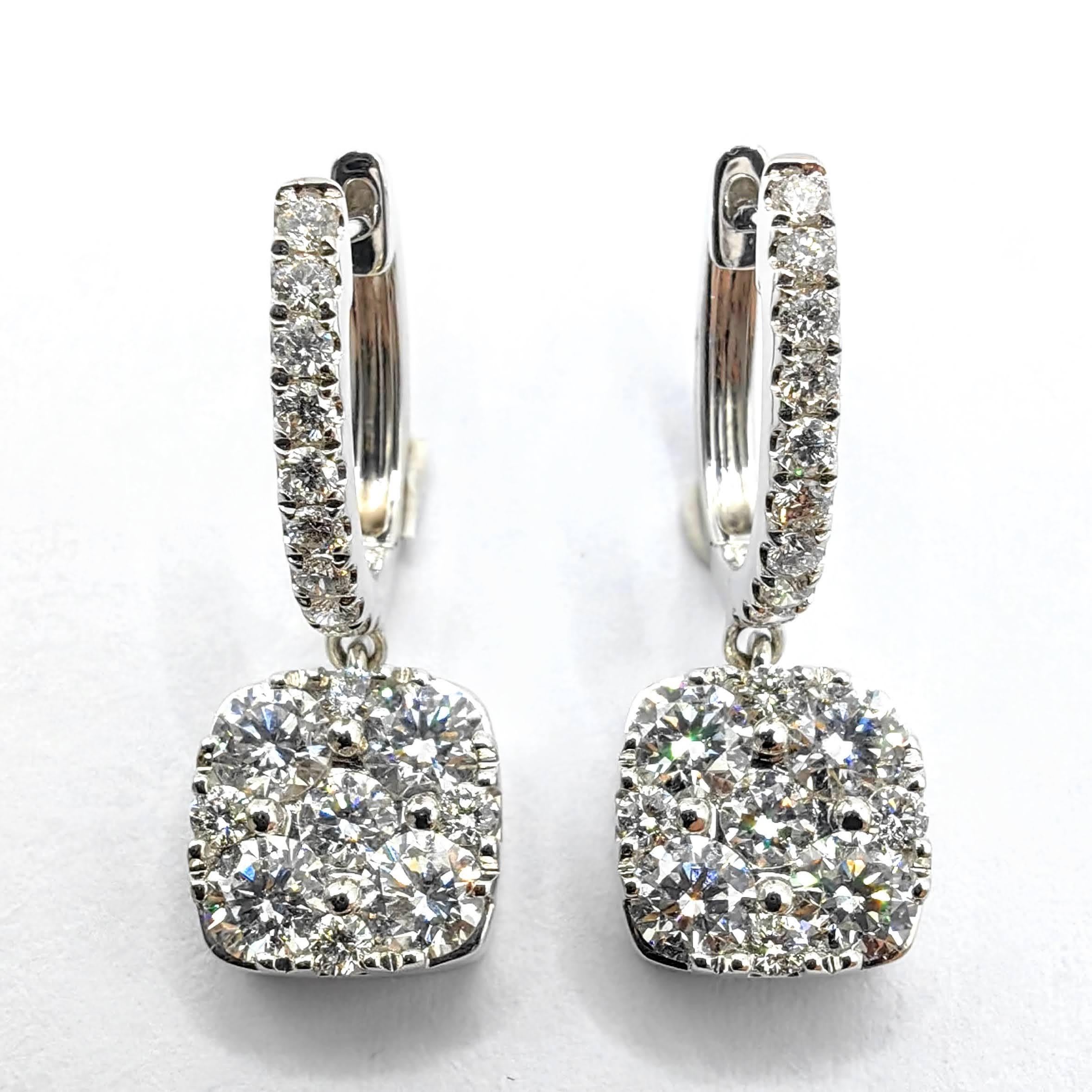 2.06ct Cushion Cluster Illusion Diamond Drop Earrings in 18K White Gold in vendita 1
