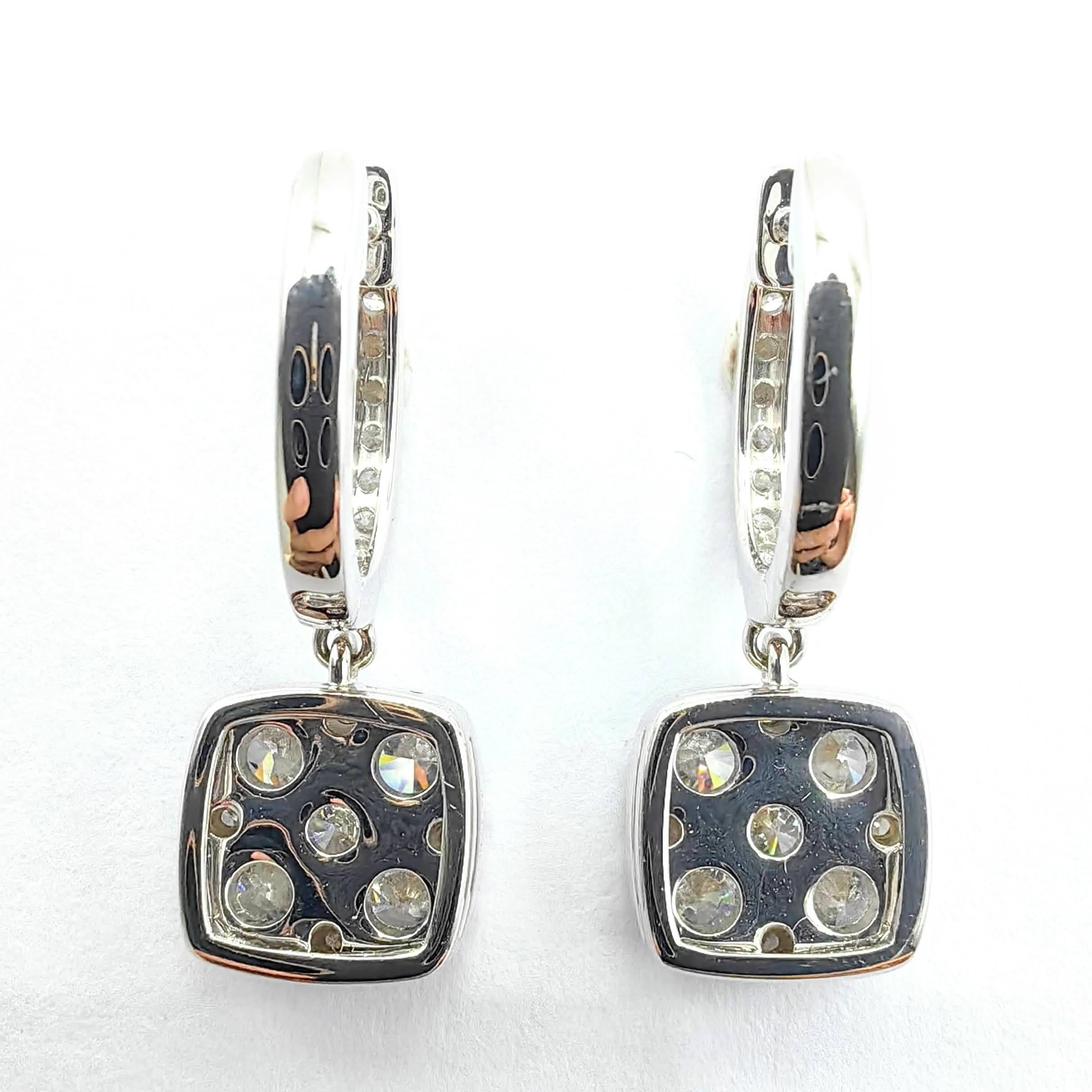 2.06ct Cushion Cluster Illusion Diamond Drop Earrings in 18K White Gold in vendita 2