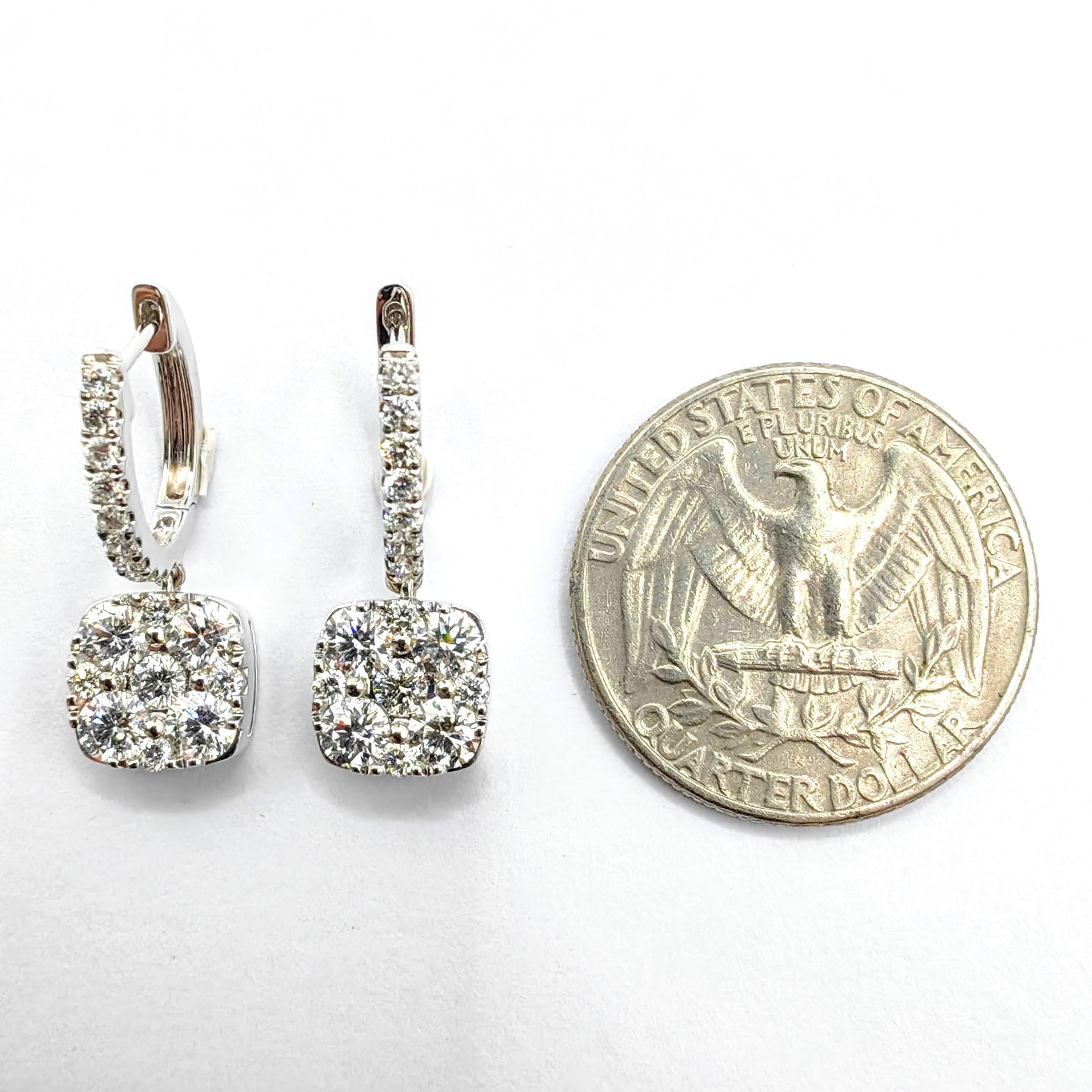 2.06ct Cushion Cluster Illusion Diamond Drop Earrings in 18K White Gold in vendita 3