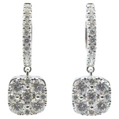 2.06ct Cushion Cluster Illusion Diamond Drop Earrings in 18K White Gold