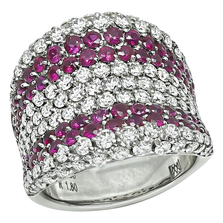 2.06ct Diamond 1.80ct Ruby 18k White Gold Ring For Sale