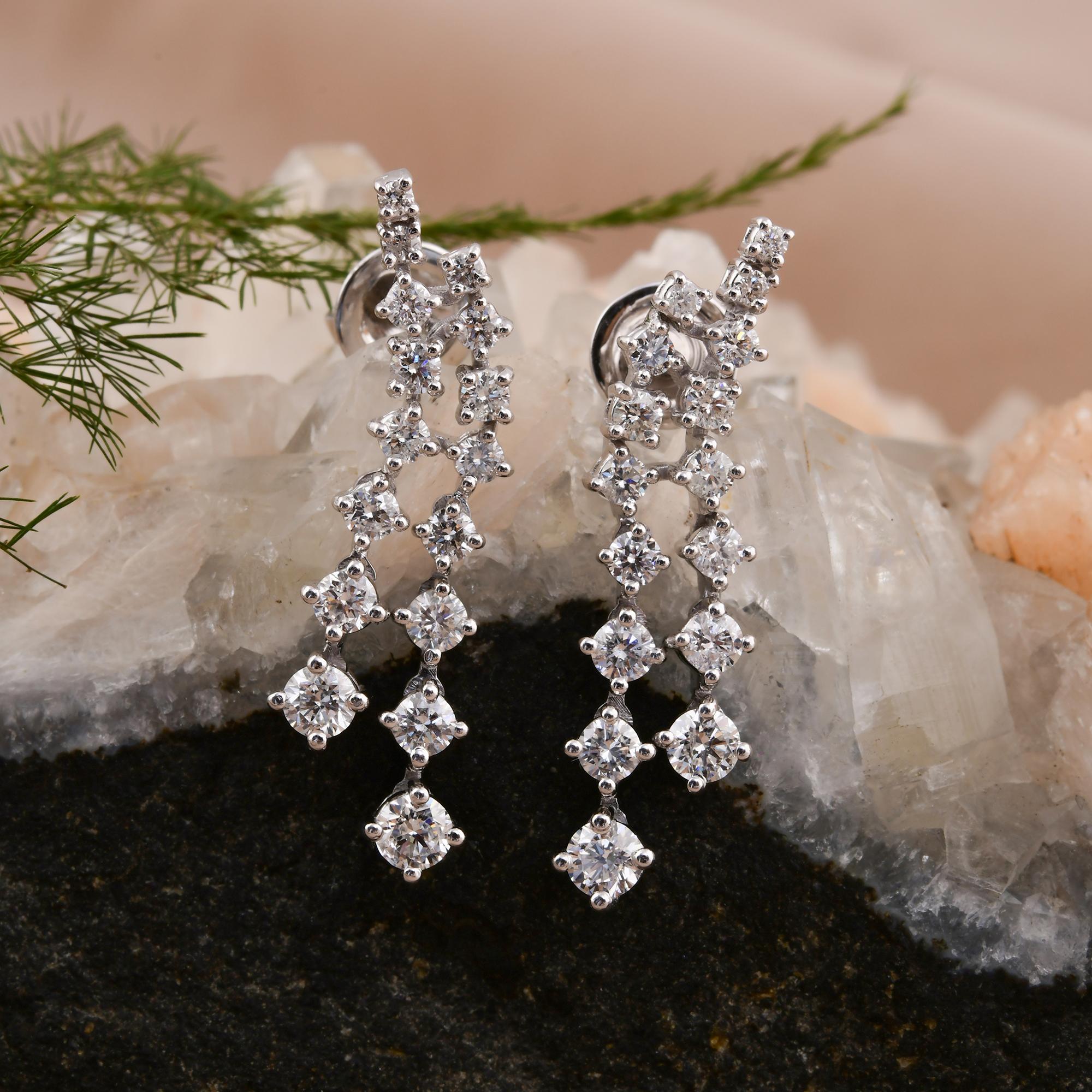 Orecchini a goccia doppi con diamanti naturali da 2,06 carati Regalo di nozze in oro bianco 14 carati in vendita 2