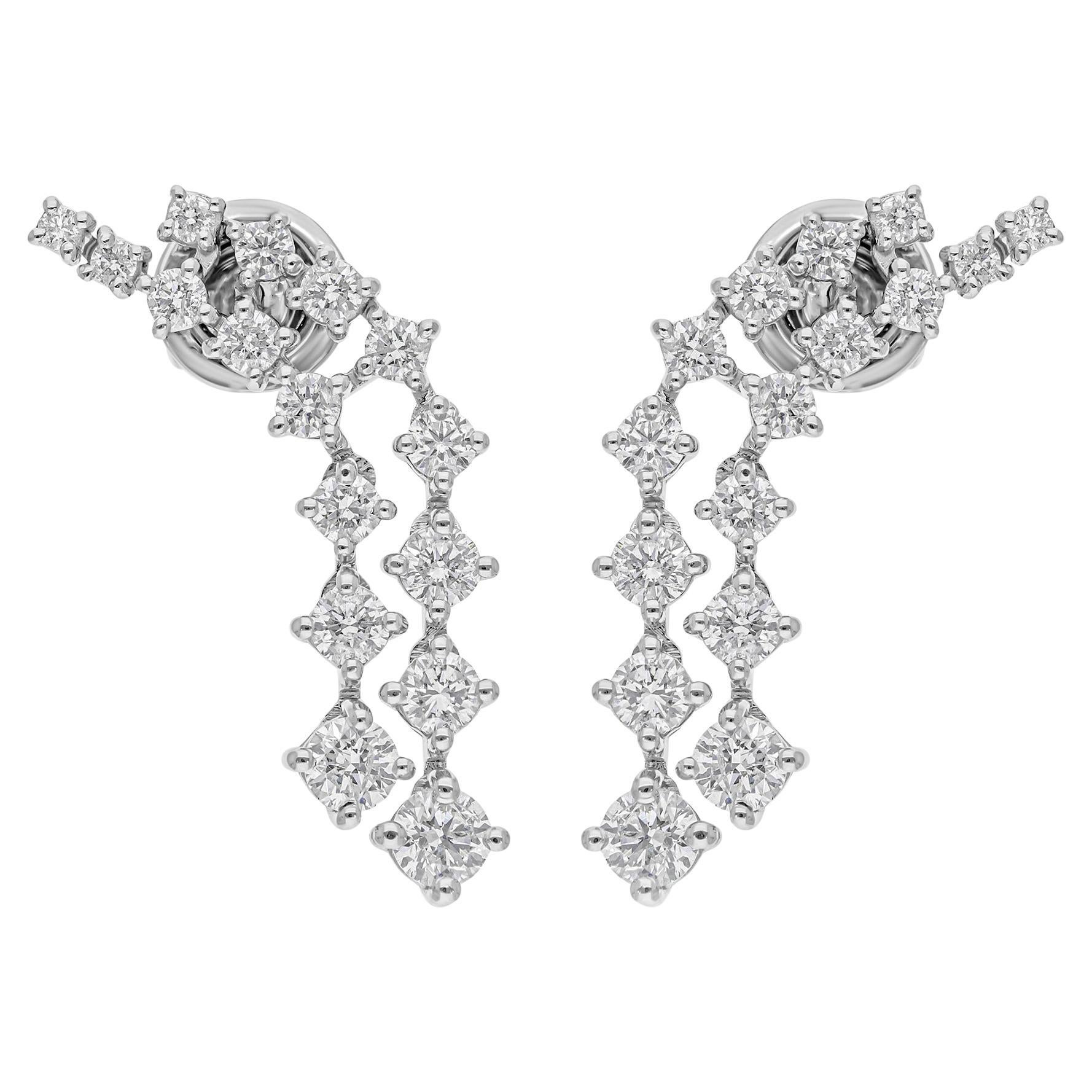 Orecchini a goccia doppi con diamanti naturali da 2,06 carati Regalo di nozze in oro bianco 14 carati