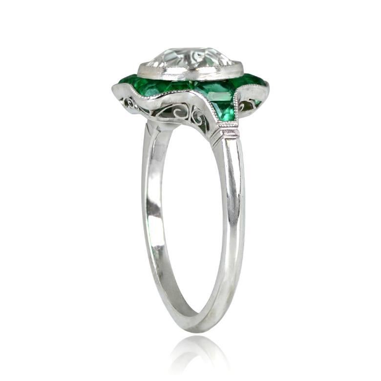 Art Deco 2.06ct Old Euro-Cut Diamond Engagement Ring, VS1 Clarity, Emerald Halo For Sale