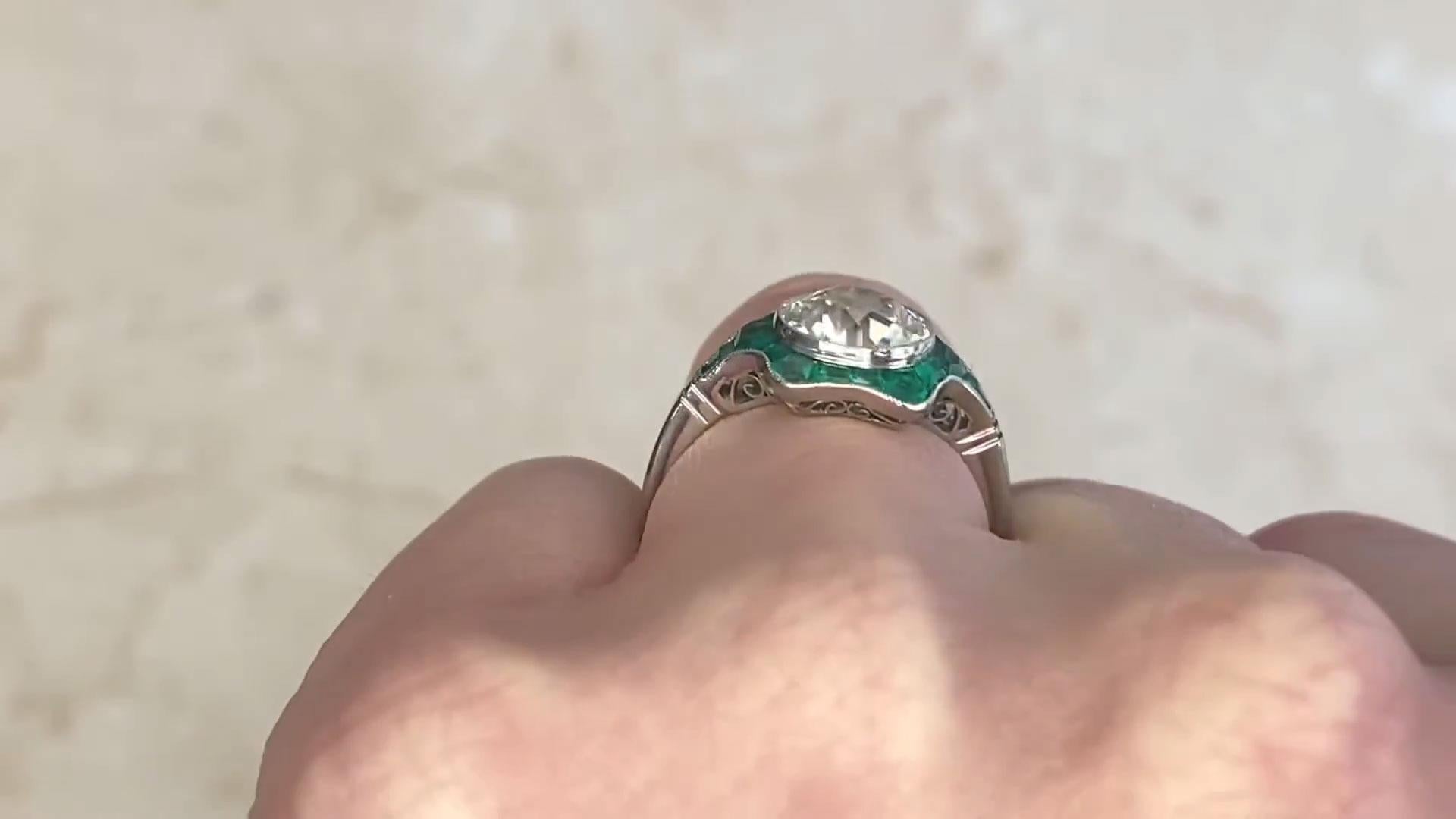 Art Deco Old European Cut Diamond Engagement Ring (Approx. 2.00-Carats), Emerald Halo For Sale