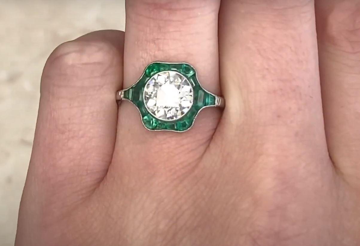 Old European Cut 2.06ct Old Euro-Cut Diamond Engagement Ring, VS1 Clarity, Emerald Halo For Sale