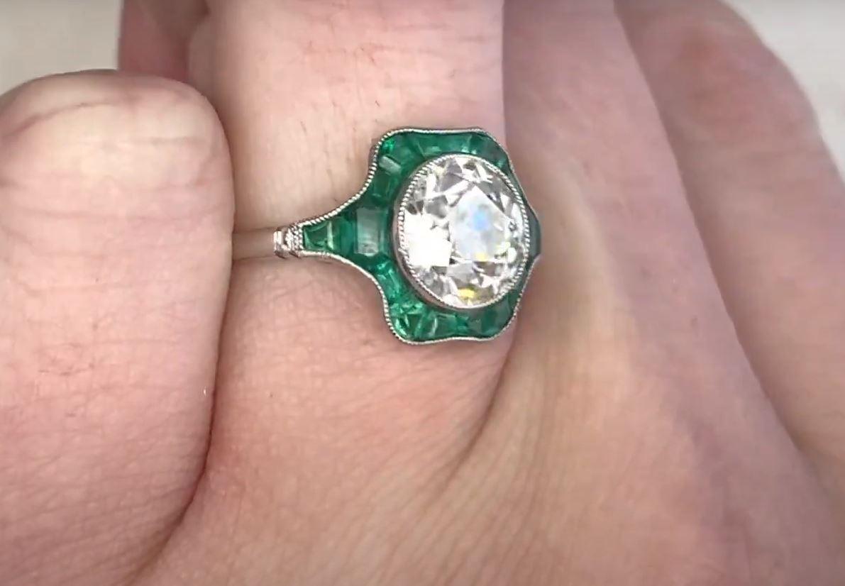 2.06ct Old Euro-Cut Diamond Engagement Ring, VS1 Clarity, Emerald Halo In Excellent Condition For Sale In New York, NY