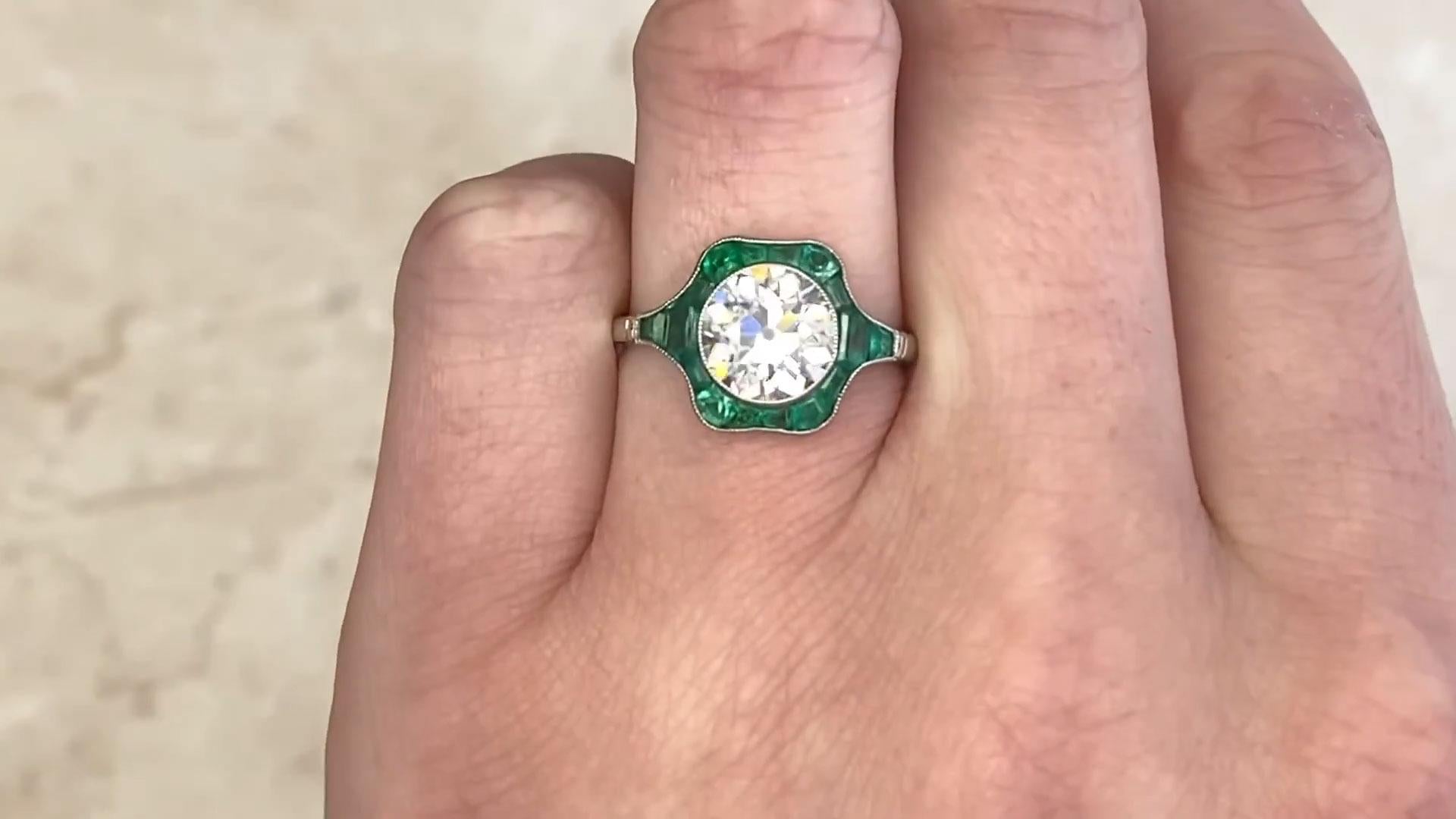 Women's Old European Cut Diamond Engagement Ring (Approx. 2.00-Carats), Emerald Halo For Sale