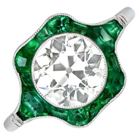 2.06ct Old Euro-Cut Diamond Engagement Ring, VS1 Clarity, Emerald Halo For Sale