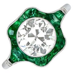 Bague de fiançailles en diamant taille vieille Europe de 2,06 carats, pureté VS1, halo d'émeraude