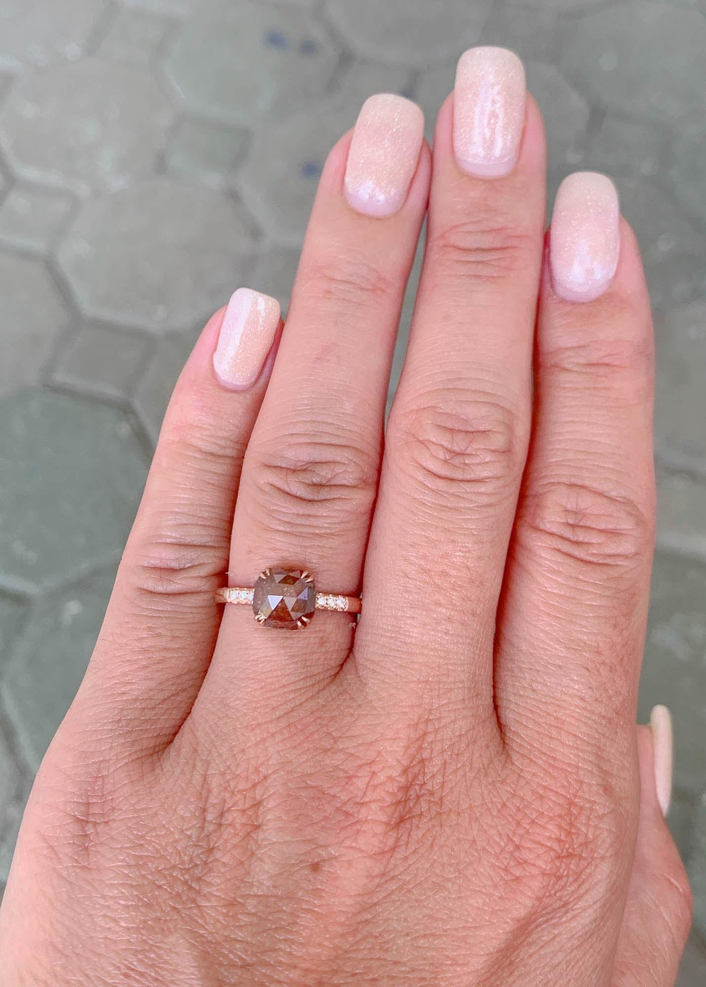 2.06ct Reddish Brown Rustic Salt Pepper Diamond Engagement Ring 14K Gold AD2397 In New Condition In Osprey, FL