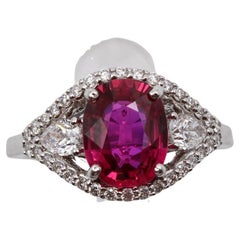 2.06ct Unheated Mozambique Ruby and Diamond Ring in 18k White Gold, GRS Certifie