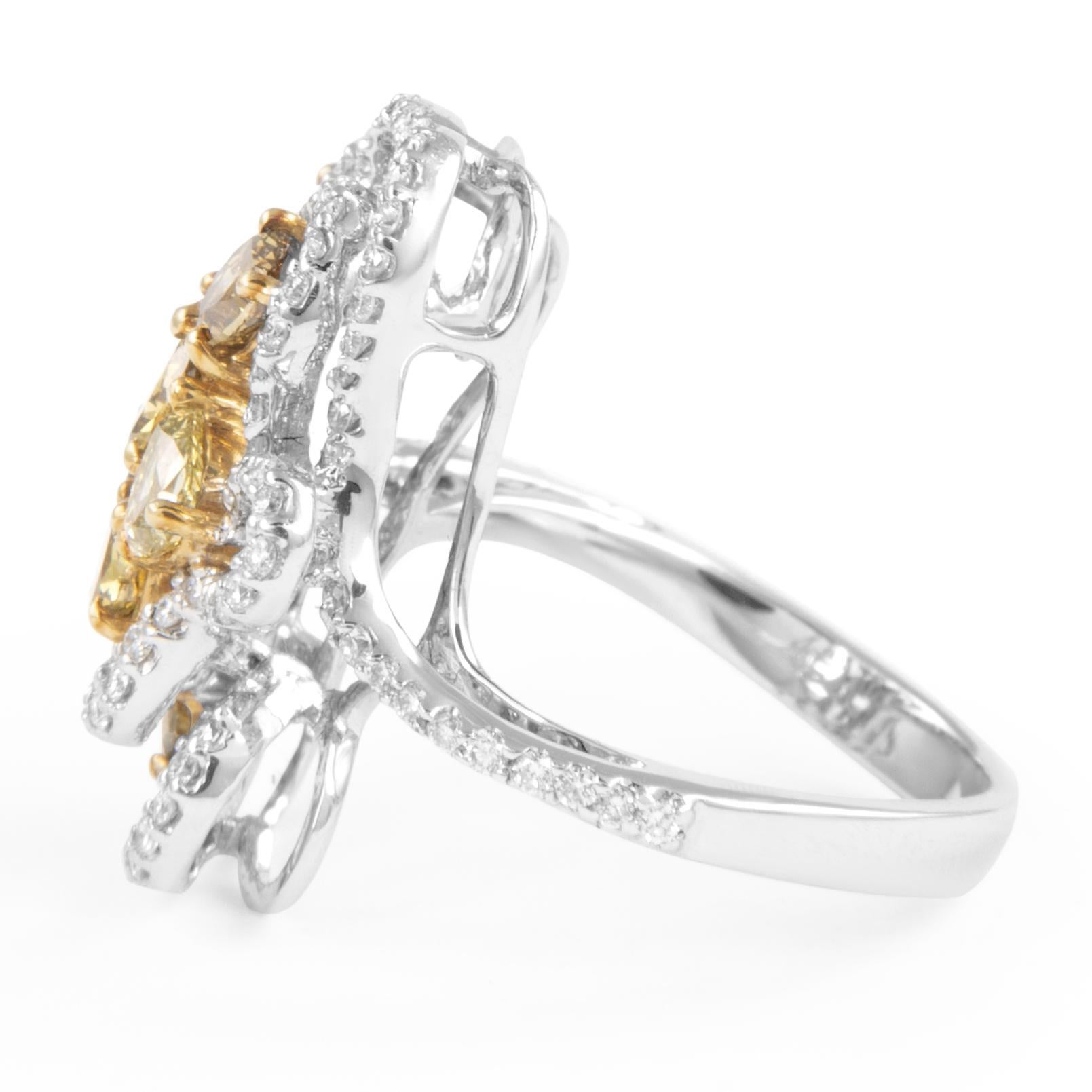 Heart Cut 2.06ctt Fancy Greenish Yellowish Brown Diamond Cluster Ring 18k For Sale