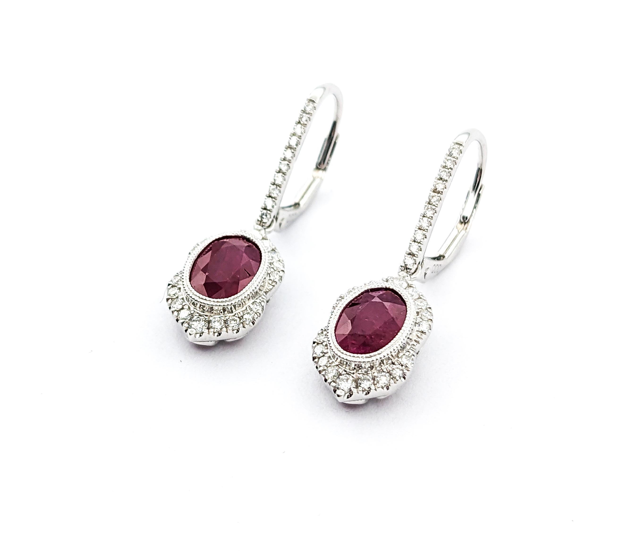 2.06ctw Rubies & Diamond Leverback Drop Earrings In White Gold For Sale 1
