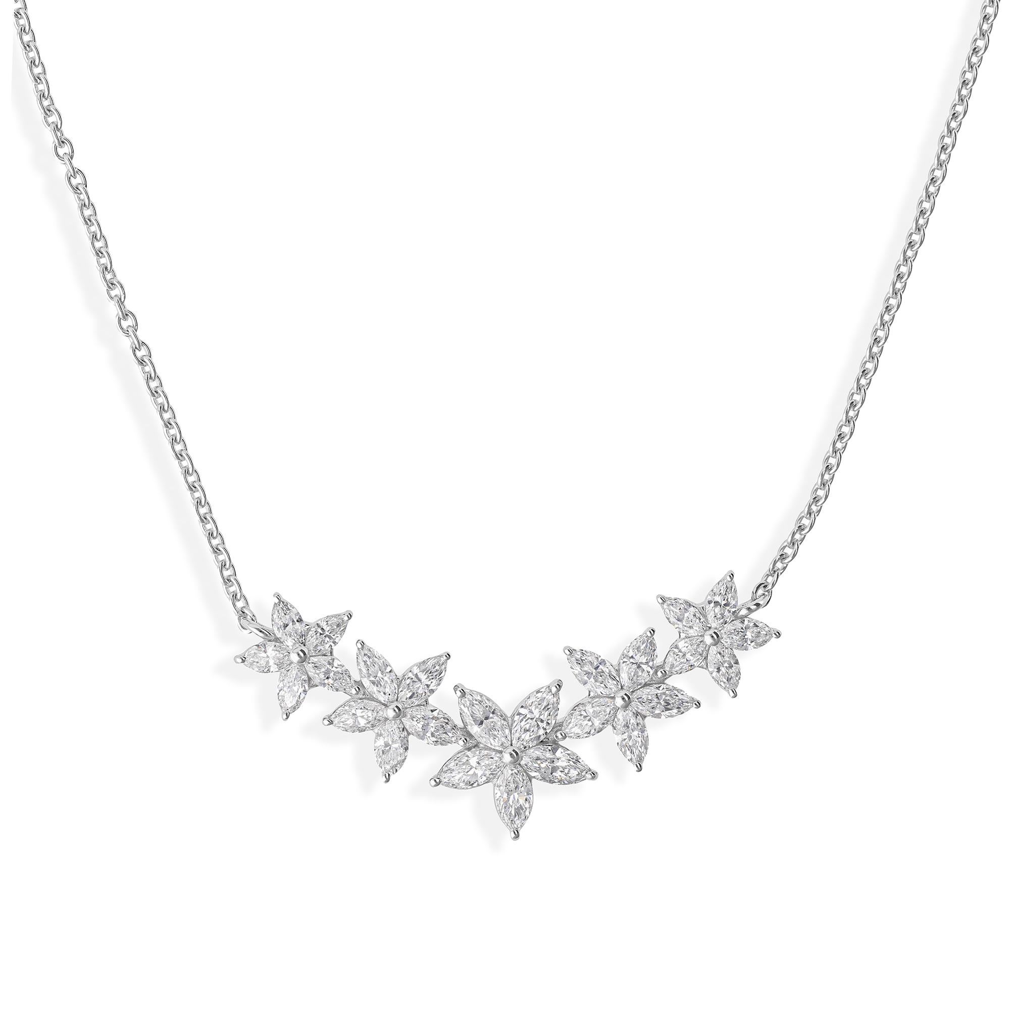 Taglio marquise Collana a catena con ciondolo a barre floreale con diamante reale da 2,06ctw SI/HI in oro bianco 14k in vendita