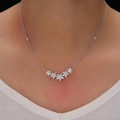 2.06ctw SI/HI Real Diamond Floral Bar Pendant Chain Necklace 18k White Gold