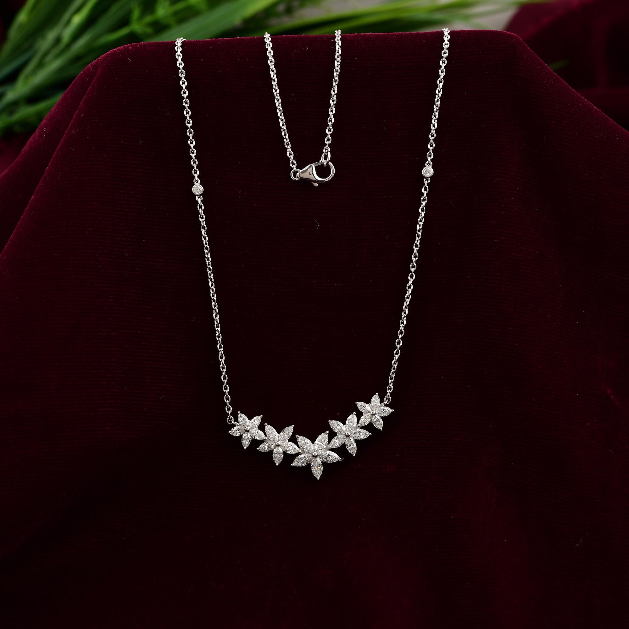 Moderno Collana a catena con ciondolo a barre floreale con diamante reale da 2,06ctw SI/HI in oro bianco 18k in vendita