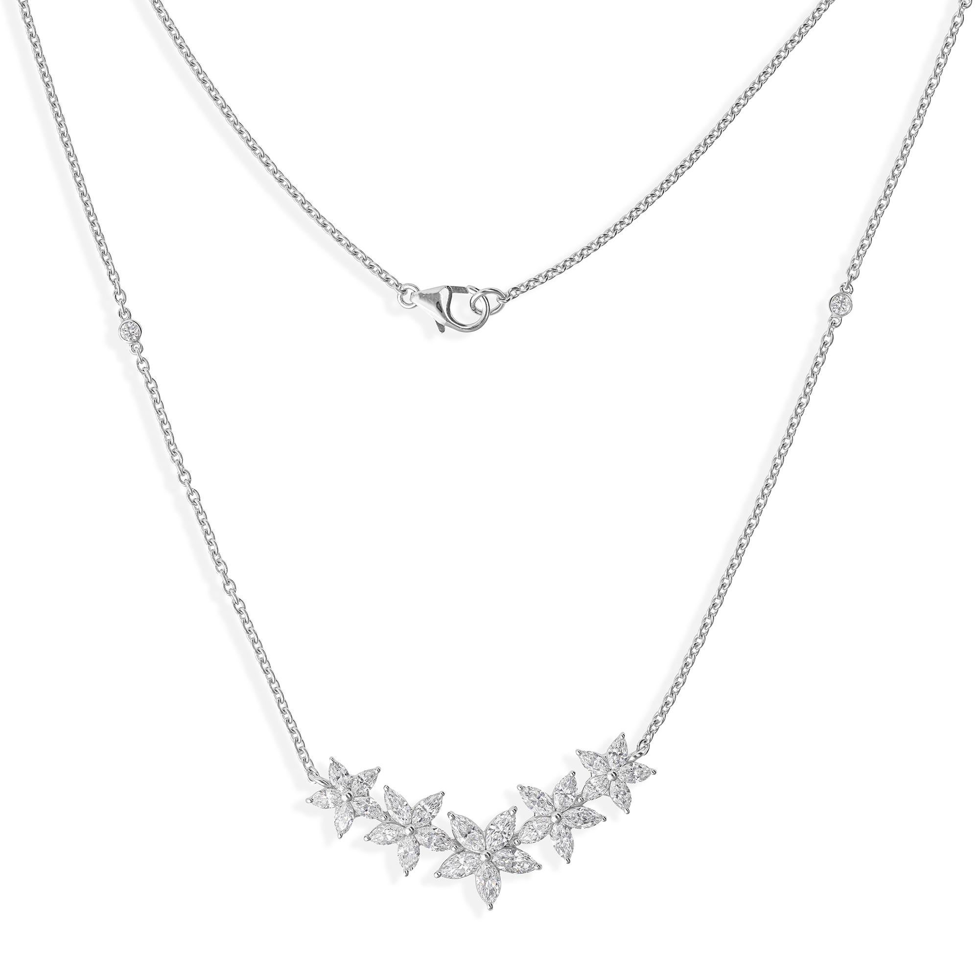 Donna Collana a catena con ciondolo a barre floreale con diamante reale da 2,06ctw SI/HI in oro bianco 18k in vendita