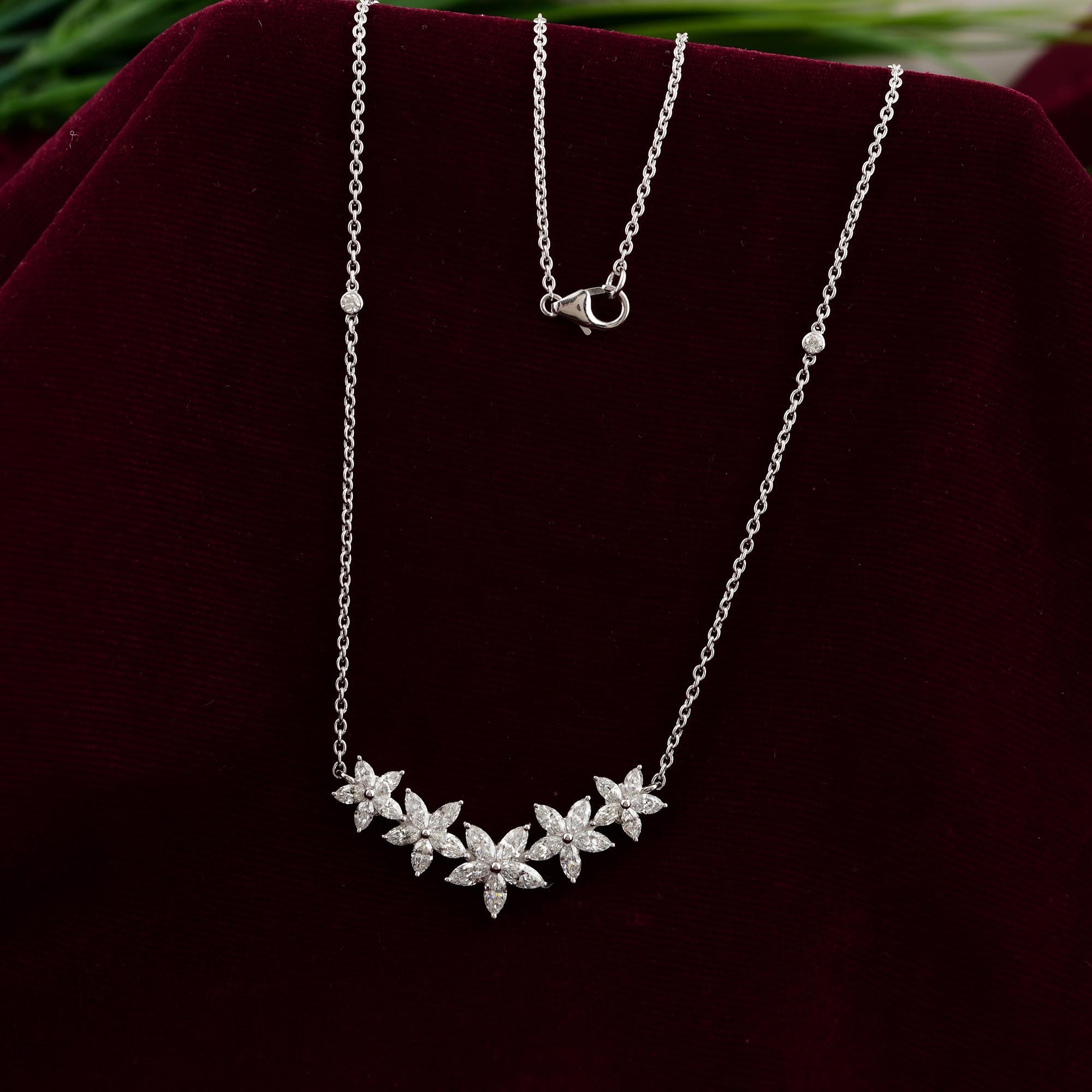 Collana a catena con ciondolo a barre floreale con diamante reale da 2,06ctw SI/HI in oro bianco 18k in vendita 1