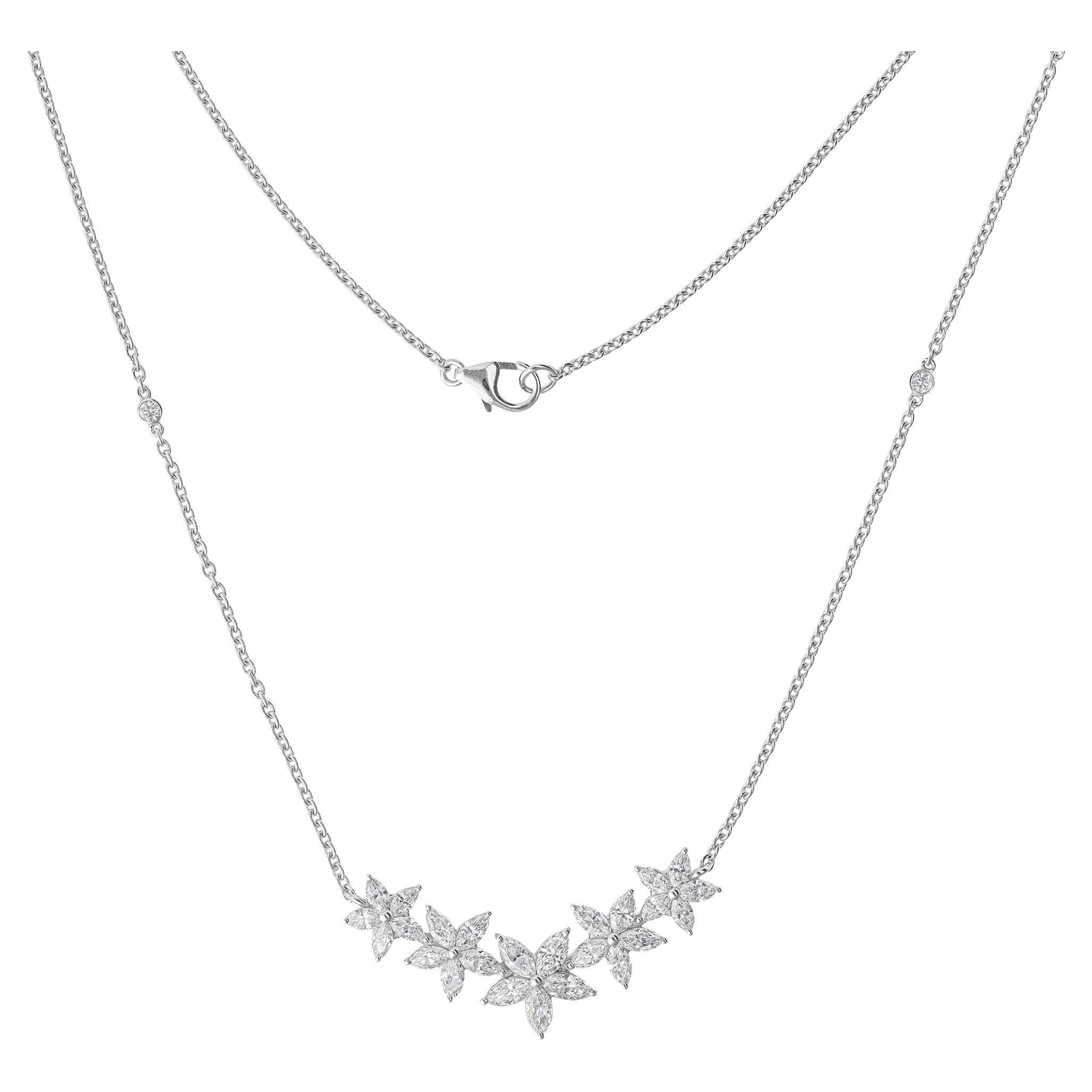 Collana a catena con ciondolo a barre floreale con diamante reale da 2,06ctw SI/HI in oro bianco 18k in vendita
