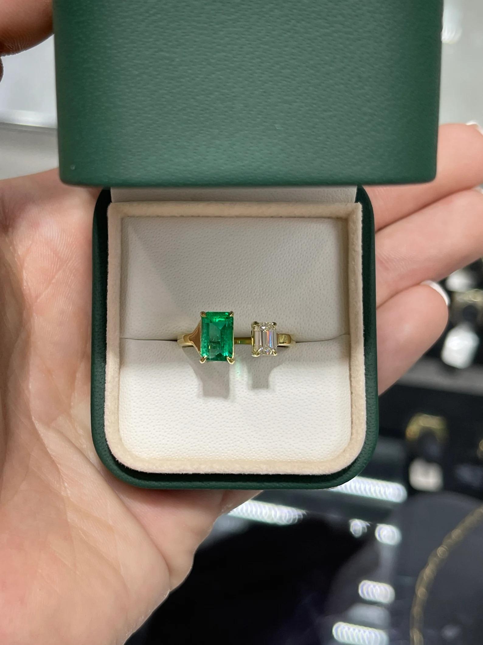 2.06tcw Toi Et Moi AAA Top Quality Colombian Emerald & Diamond 2 Stone Ring 18K For Sale 1