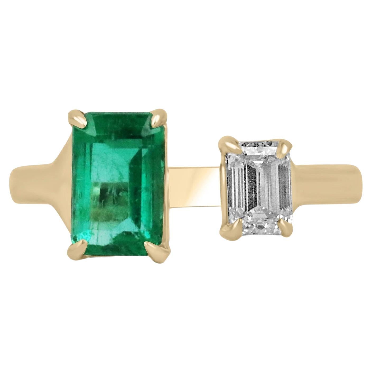 2.06tcw Toi Et Moi AAA Top Quality Colombian Emerald & Diamond 2 Stone Ring 18K For Sale