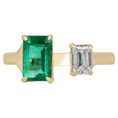2.06tcw Toi Et Moi AAA Top Quality Colombian Emerald & Diamond 2 Stone Ring 18K