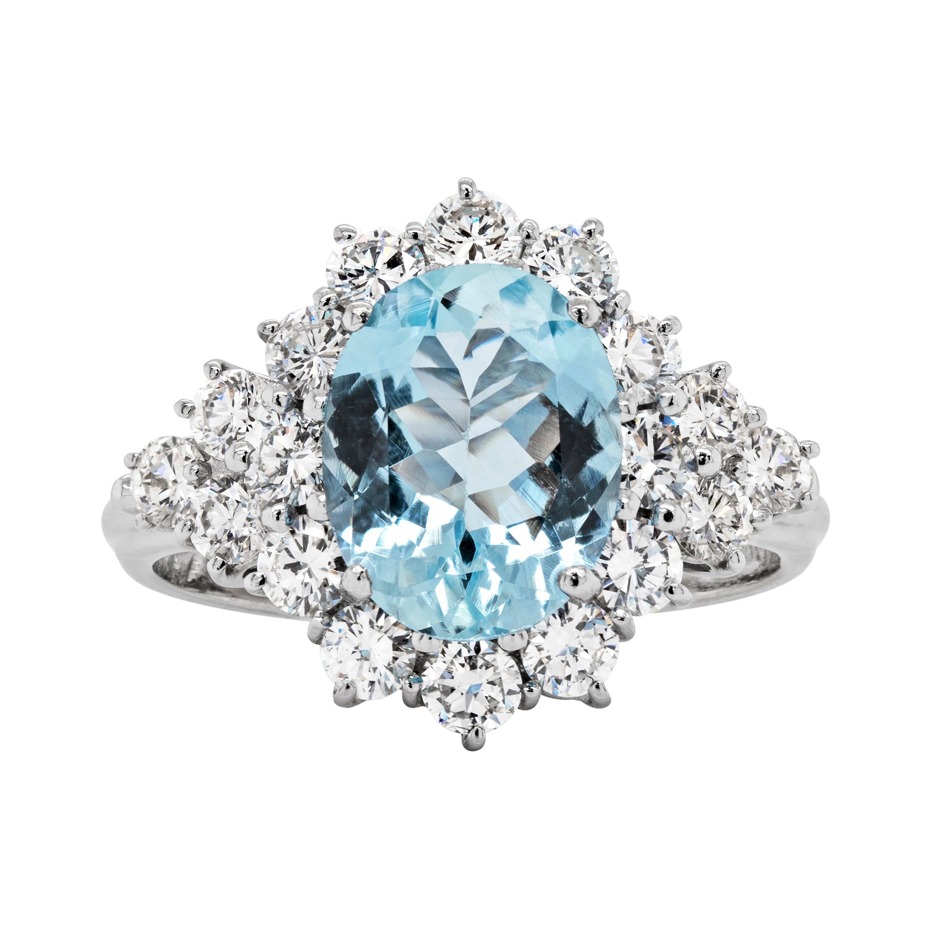 Aquamarine and Diamond Cluster Ring in 18 Carat Gold at 1stDibs ...