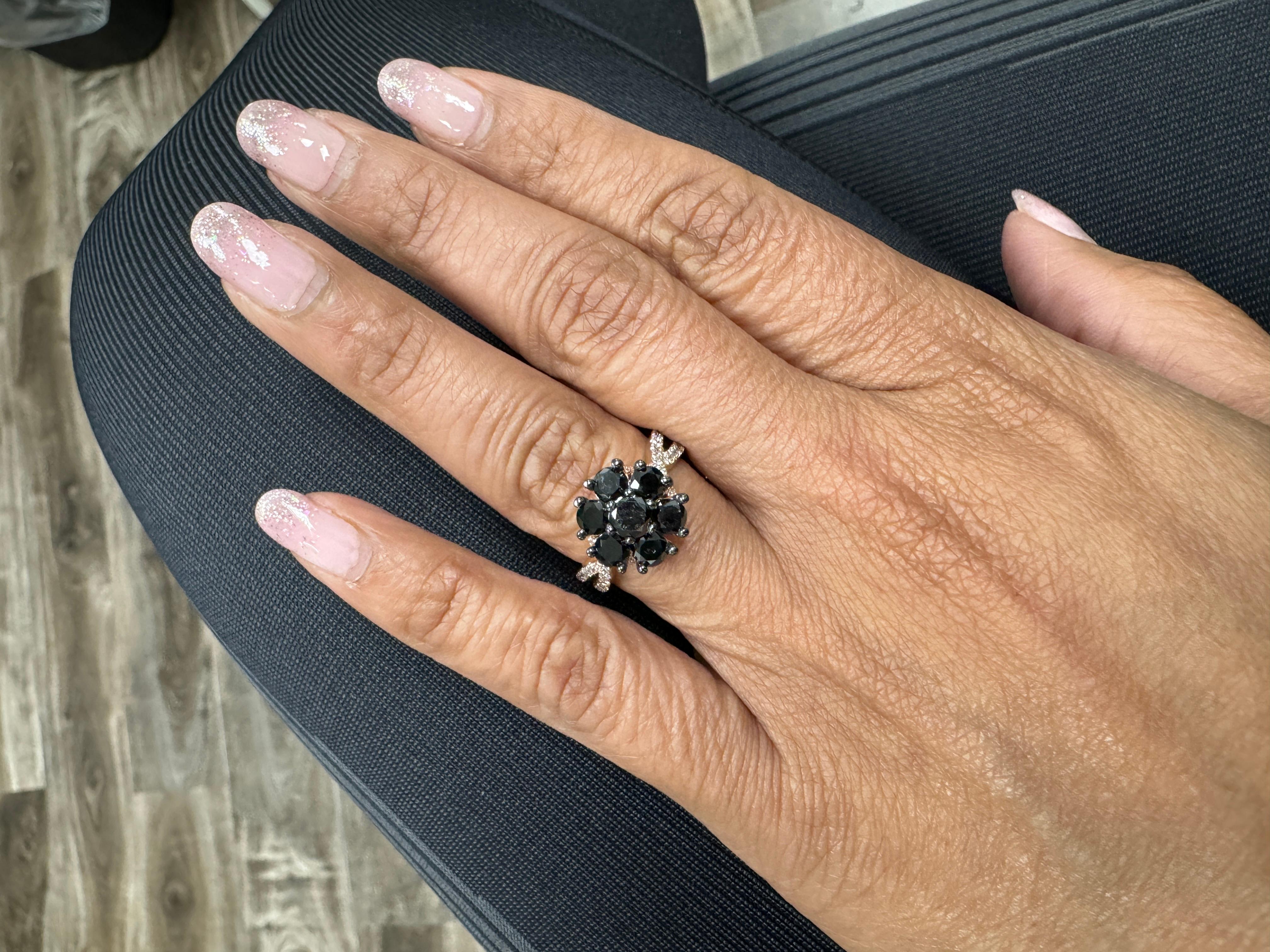 2,07 Karat Schwarzer Diamant Rose Gold Verlobungsring Damen im Angebot