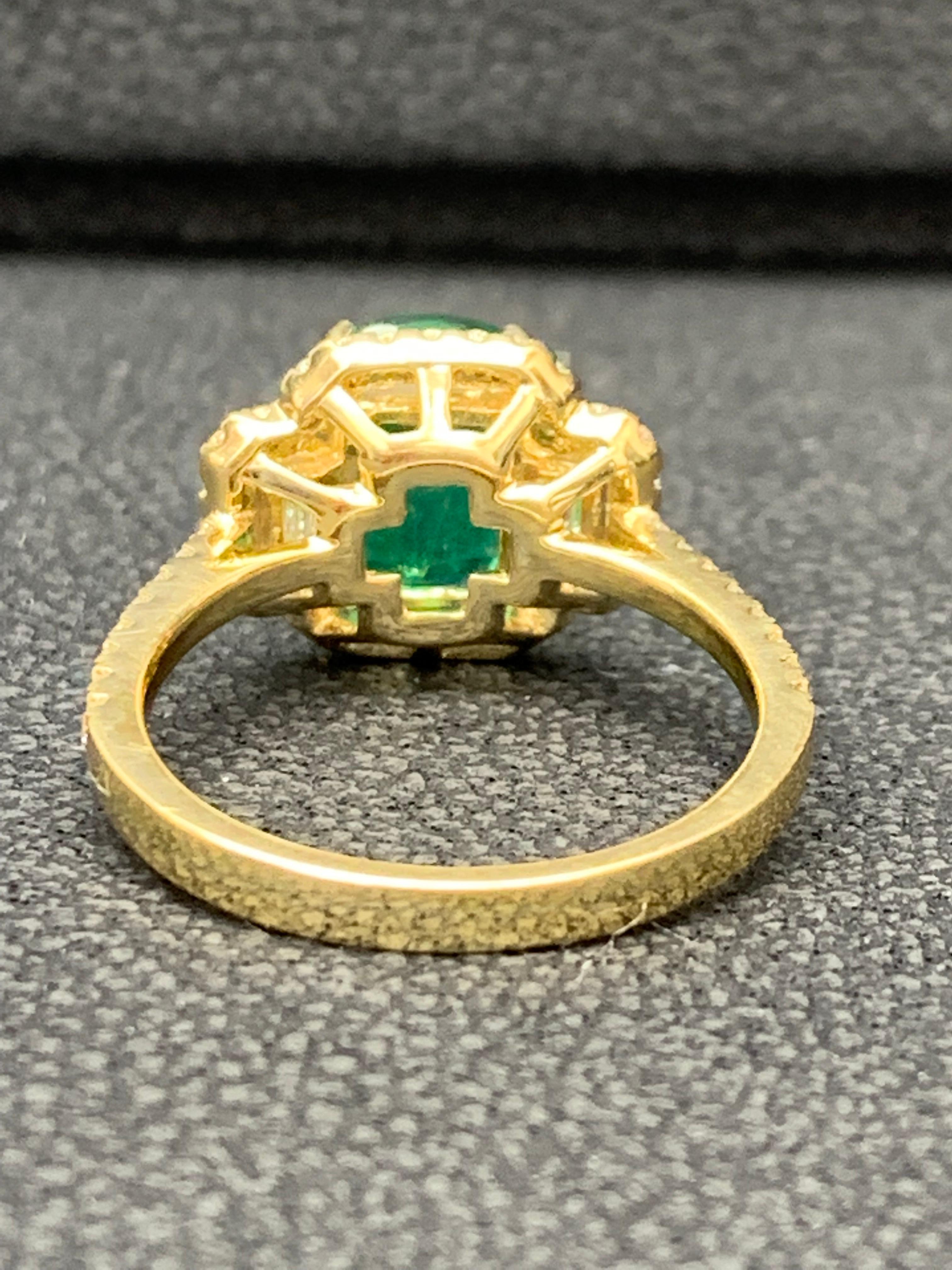 2.07 Carat Cushion Cut Emerald and Diamond Engagement Ring in 18K Yellow Gold For Sale 5