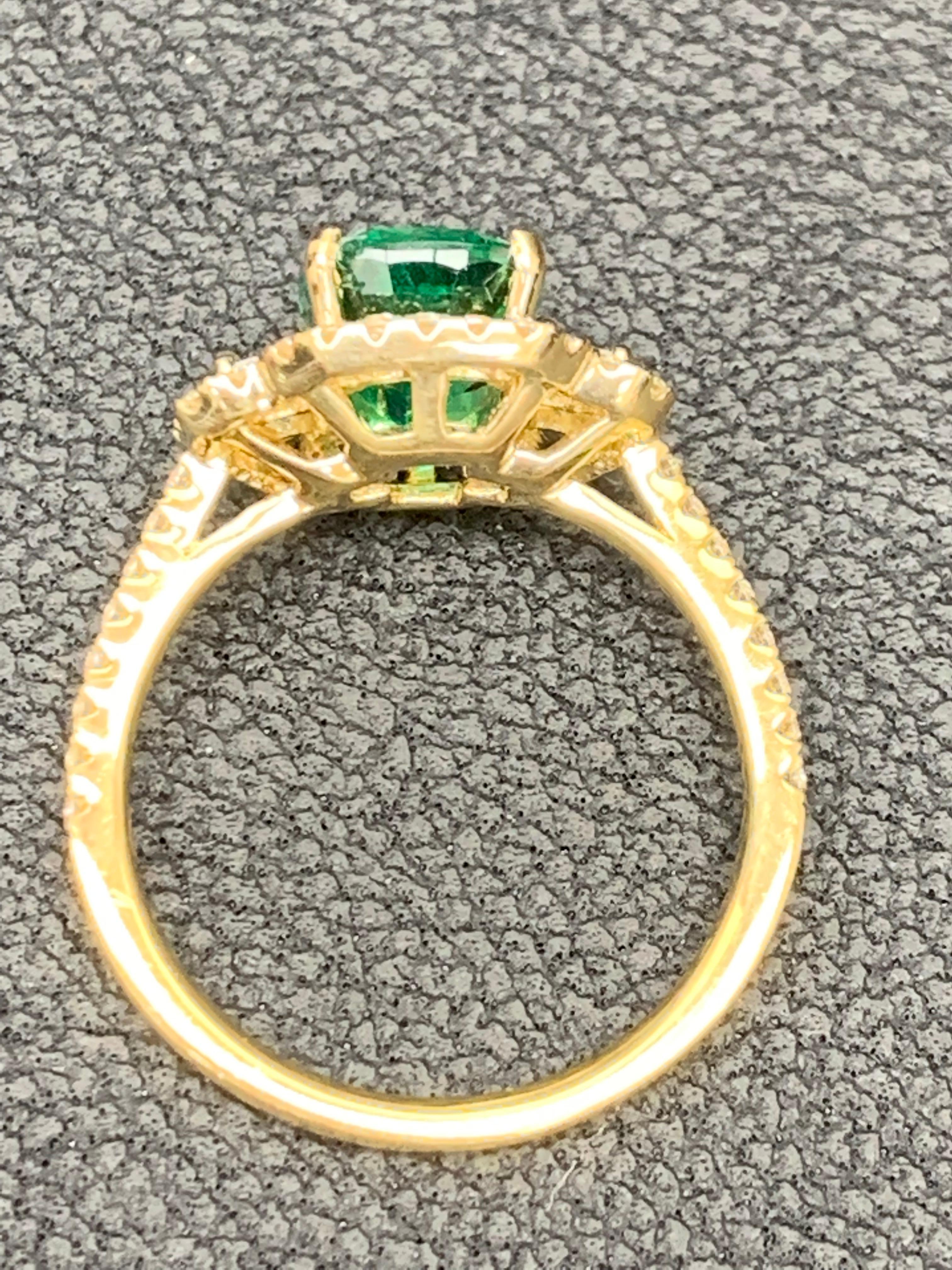 2.07 Carat Cushion Cut Emerald and Diamond Engagement Ring in 18K Yellow Gold For Sale 6