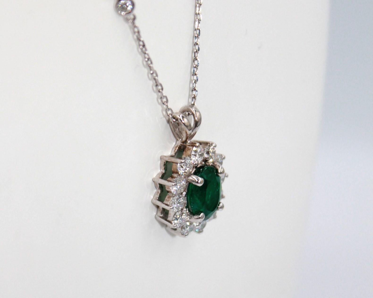 Women's 2.07 Carat Emerald Diamond Pendant For Sale