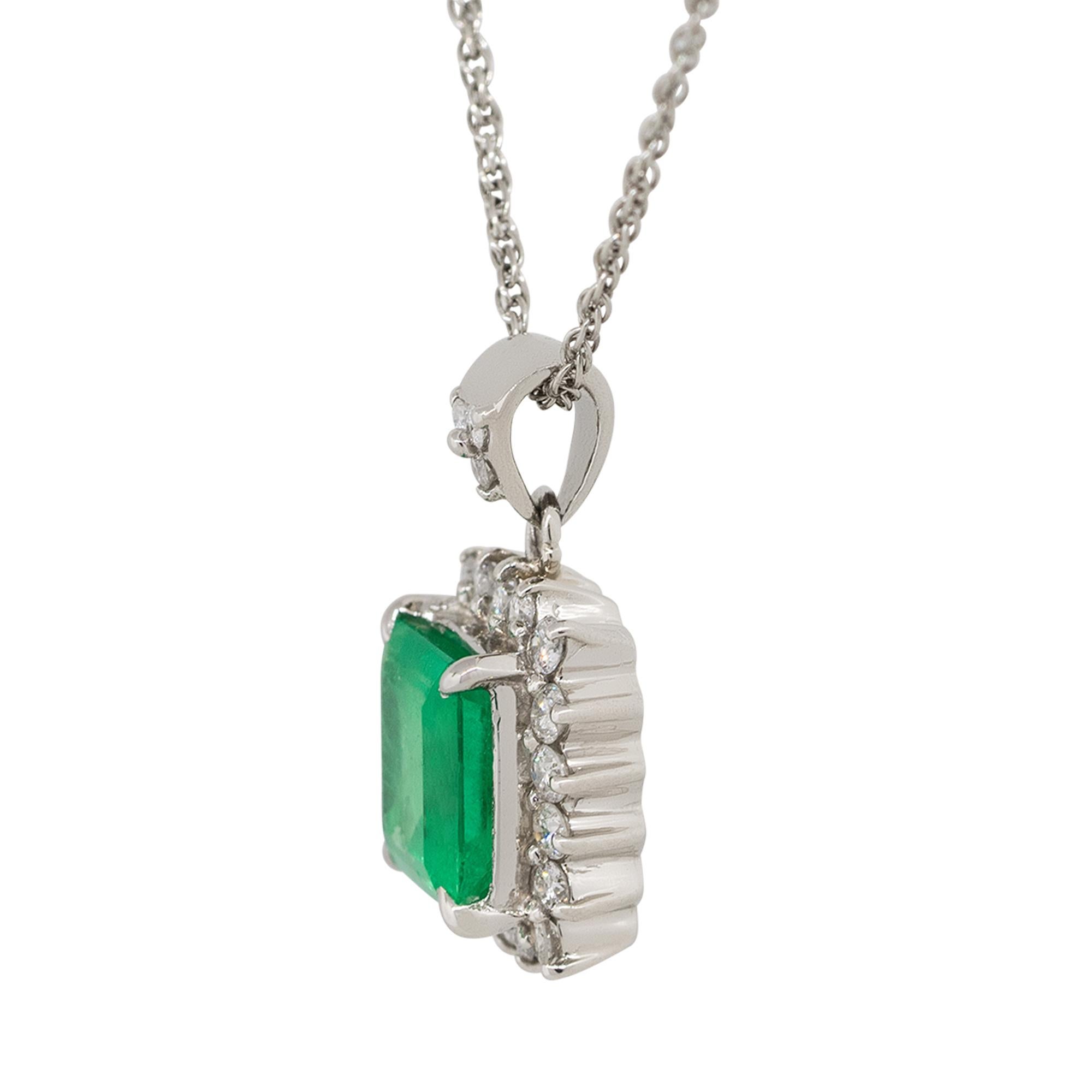 2.07 Carat Emerald with Diamond Halo Pendant Necklace Platinum in Stock In Excellent Condition In Boca Raton, FL