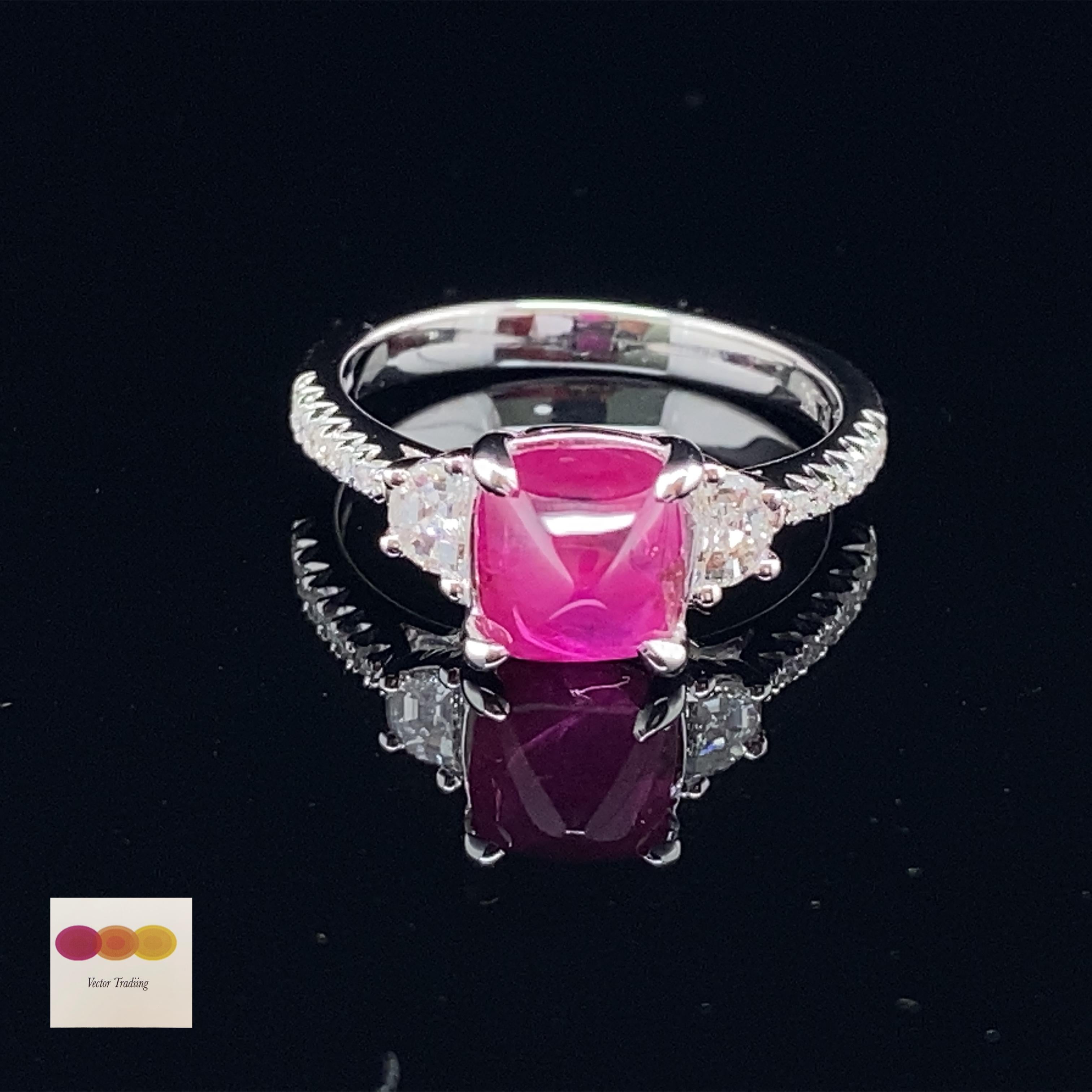 2.07 Carat GIA Certified Vietnam No Heat Ruby Sugarloaf and White Diamond Ring In New Condition In Hong Kong, HK