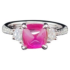 2.07 Carat GIA Certified Vietnam No Heat Ruby Sugarloaf and White Diamond Ring