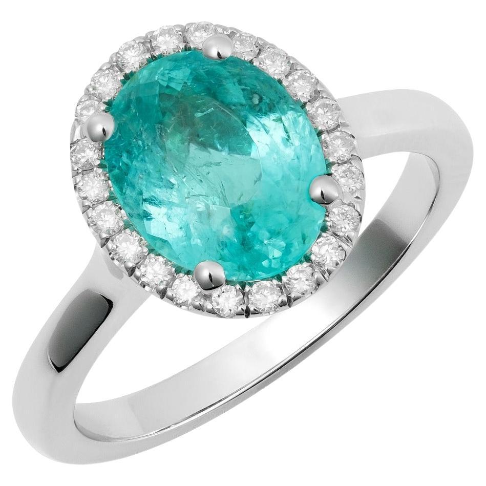 2.07 Carat Natural Paraiba Tourmaline Diamond Ring 14K White Gold GIA