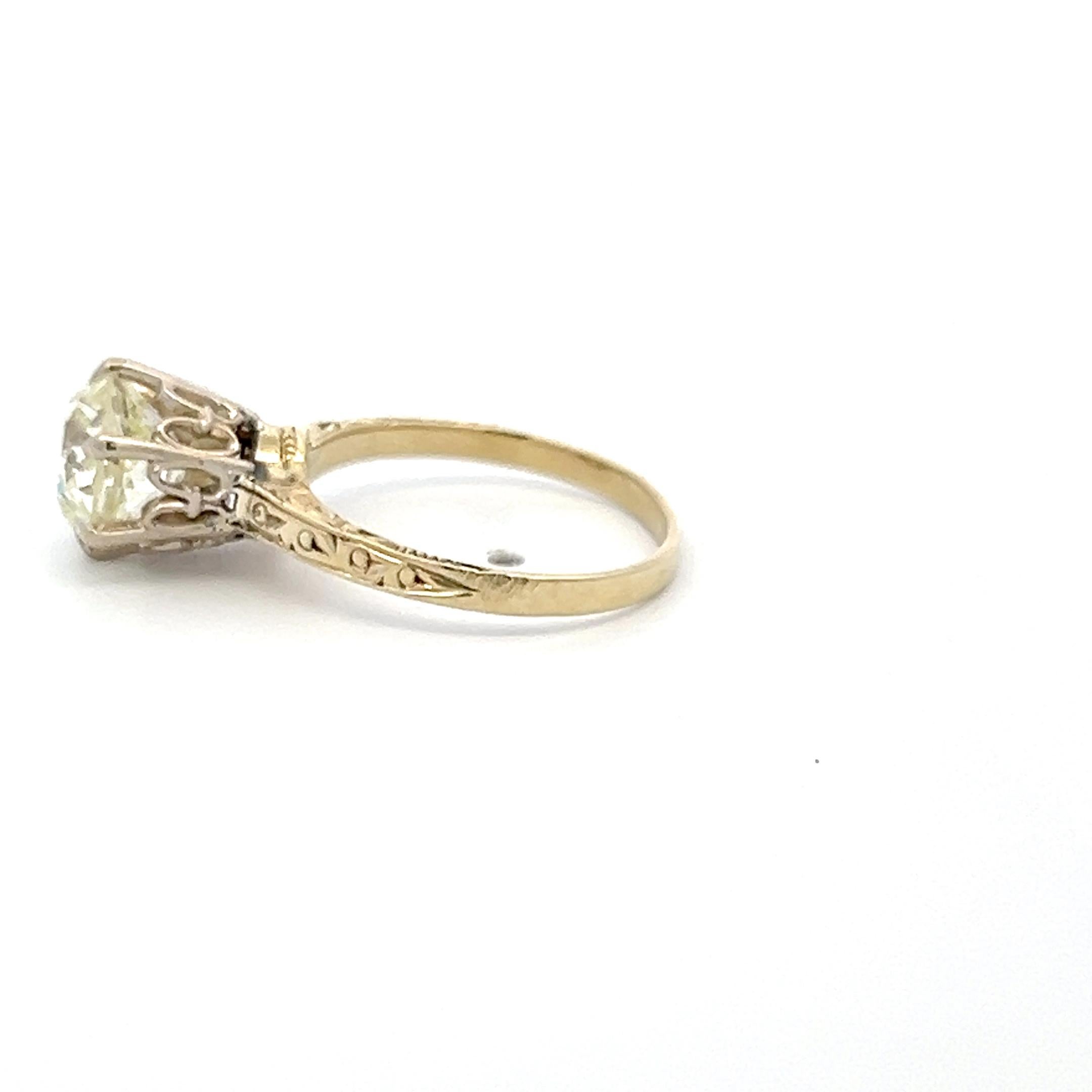 Anello di fidanzamento in oro giallo 14 carati da 2,07 carati con diamante vecchio taglio europeo N VS1 In condizioni buone in vendita a New York, NY