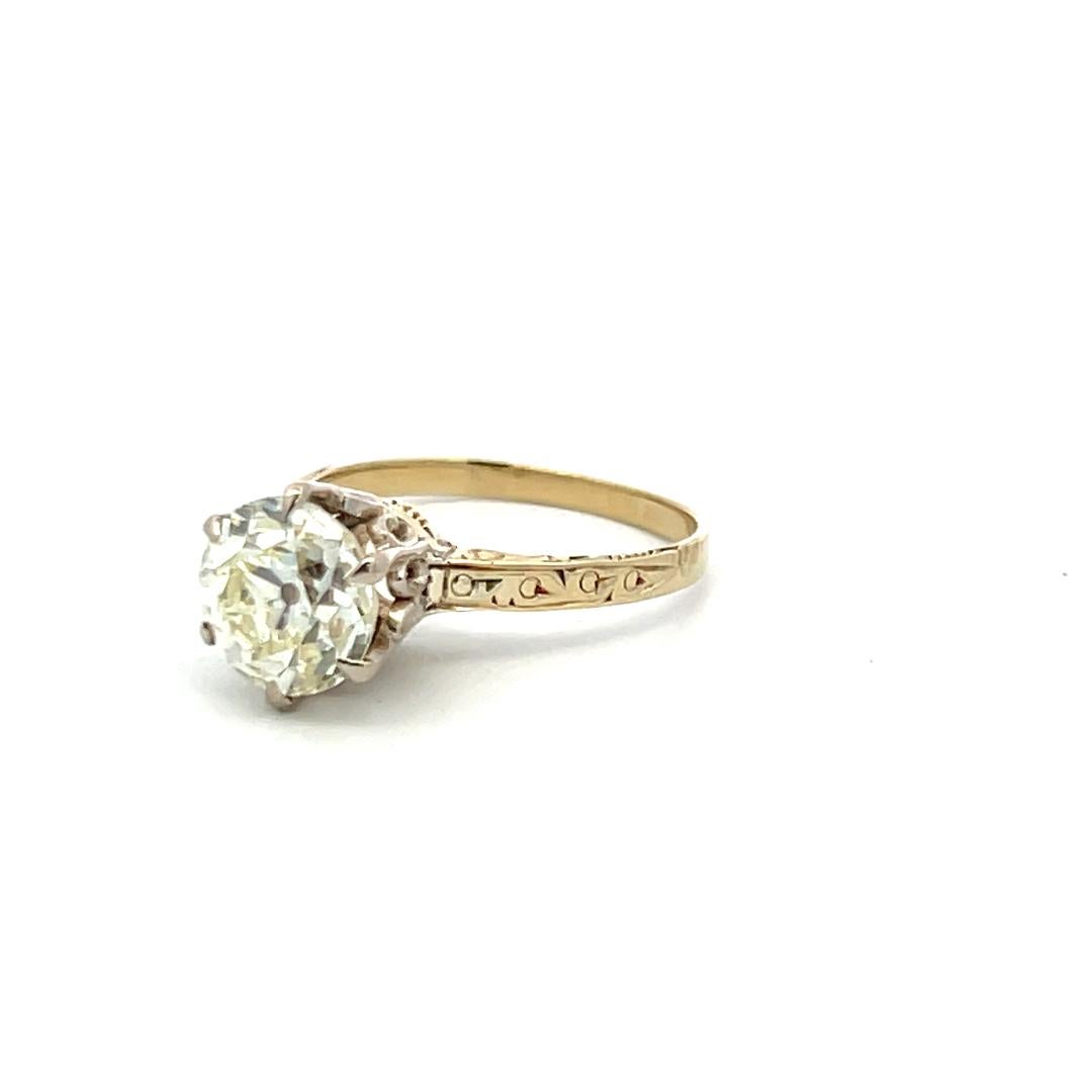 Anello di fidanzamento in oro giallo 14 carati da 2,07 carati con diamante vecchio taglio europeo N VS1 in vendita 2