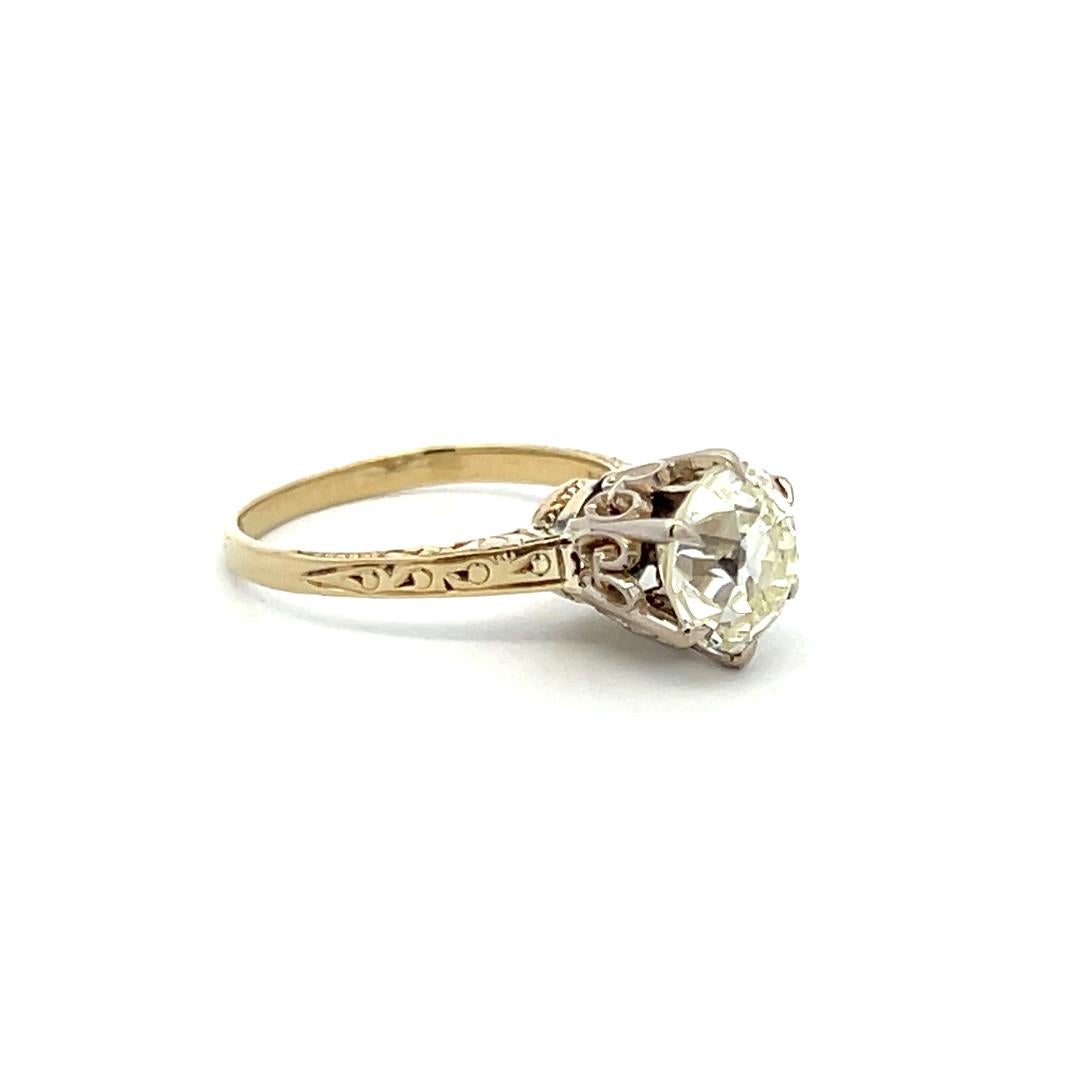 Anello di fidanzamento in oro giallo 14 carati da 2,07 carati con diamante vecchio taglio europeo N VS1 in vendita 3