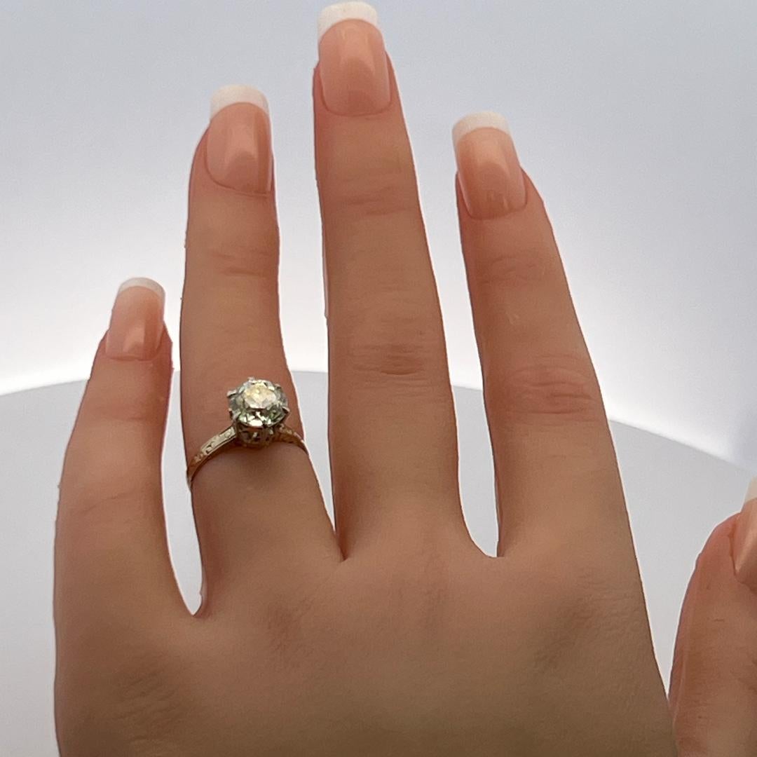 Anello di fidanzamento in oro giallo 14 carati da 2,07 carati con diamante vecchio taglio europeo N VS1 in vendita 4