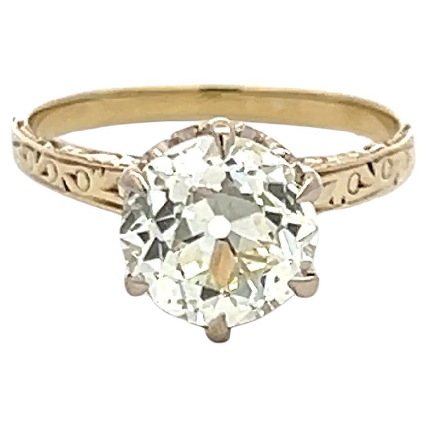 Anello di fidanzamento in oro giallo 14 carati da 2,07 carati con diamante vecchio taglio europeo N VS1 in vendita