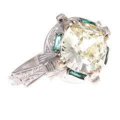 2.07 Carat Old Mine Cut Diamond Emerald Gold Engagement Ring