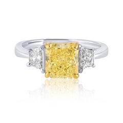 2.07 carat Radiant Cut Diamond Fancy Yellow Three Stone Engagement Ring