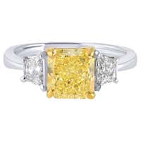 GIA Certified 3.31 Carats Radiant Cut Yellow Diamond Three-Stone ...