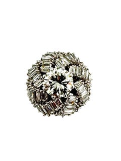 2,07 Karat Runder Brillant Diamant und Baguette Diamant 18K Weißgold Ring